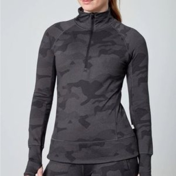 MONDETTA Dark Grey Camo Jacquard Half Zip Pullover Women’s Sz S Athletic Top - Picture 1 of 8